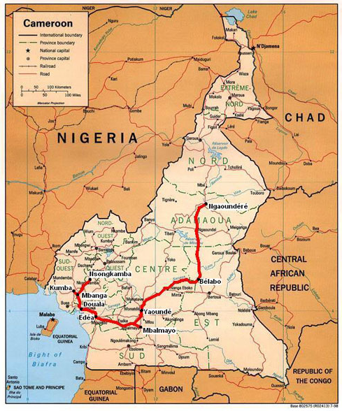 Carte réseau ferroviaire Cameroun